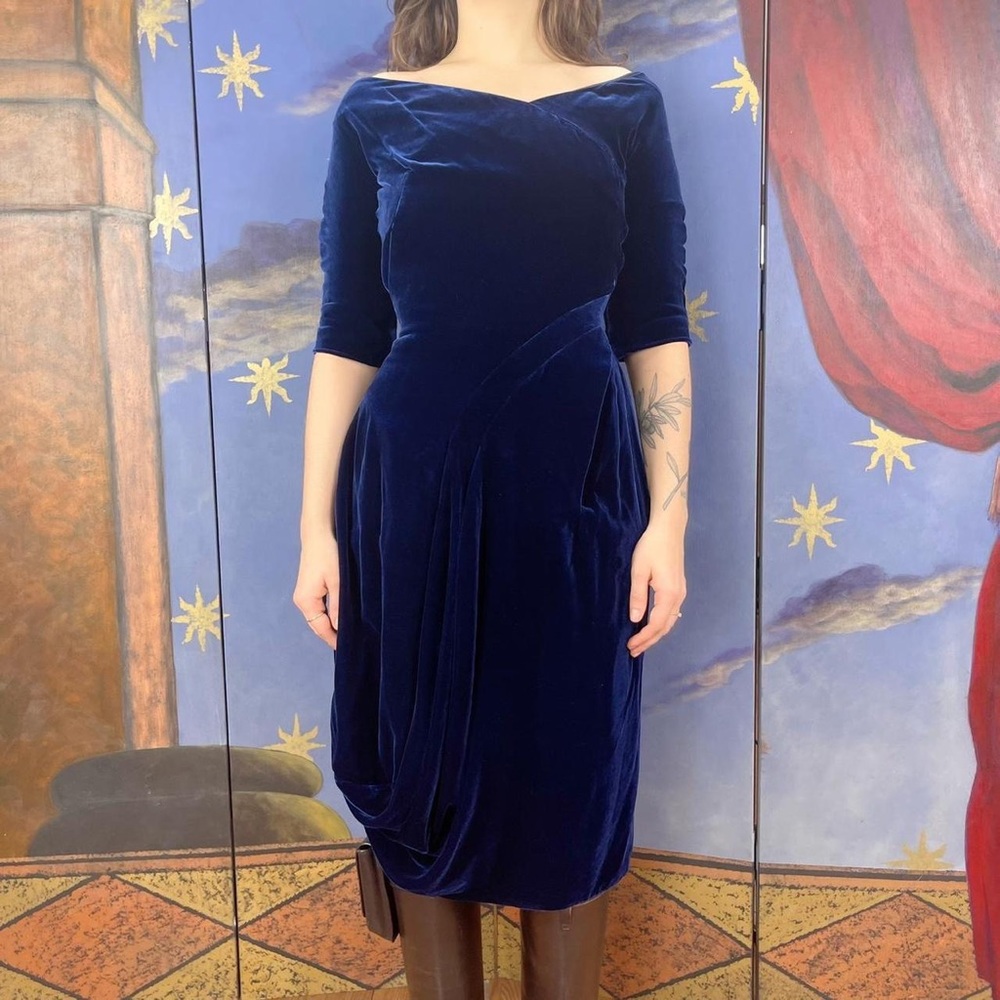 Pre-death Alexander McQueen blue velvet dress